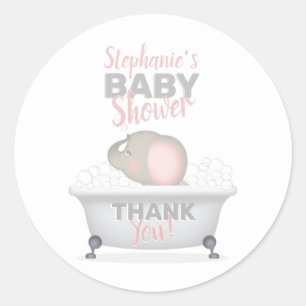 Baby Elephant Bubble Bath Girl Baby shower Ronde Sticker