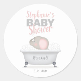 Baby Elephant Bubble Bath Girl Baby shower Ronde Sticker