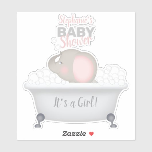 Baby Elephant Bubble Bath Girl Baby shower Sticker (Vel)