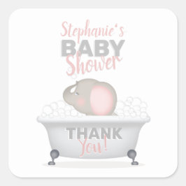 Baby Elephant Bubble Bath Girl Baby shower Vierkante Sticker