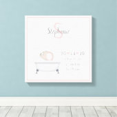 Baby Elephant Bubble Bath Girl Birth Announement Canvas Afdruk (Insitu (Houten vloer))