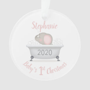 Baby Elephant Bubble Bath Girl Eerste Kerstmis Ornament