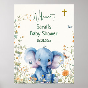Baby Elephant & Butterflies Baby shower Welkom Poster