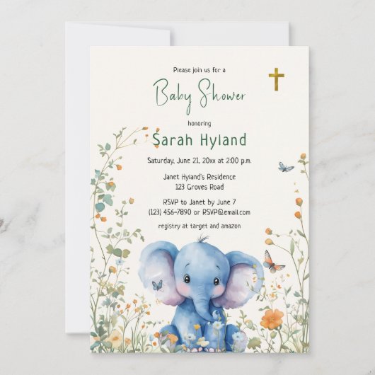 Baby Elephant & Butterflies Orthodox Baby shower Kaart (Voorkant)