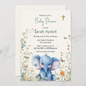 Baby Elephant & Butterflies Orthodox Baby shower Kaart (Voorkant / Achterkant)