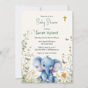 Baby Elephant & Butterflies Orthodox Baby shower Kaart