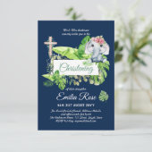 Baby Elephant CHRISTENING Invite for Girls Oerwoud (Staand voorkant)