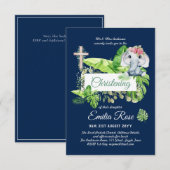 Baby Elephant CHRISTENING Invite for Girls Oerwoud (Voorkant / Achterkant)