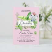 Baby Elephant CHRISTENING Invite for Girls Oerwoud (Staand voorkant)