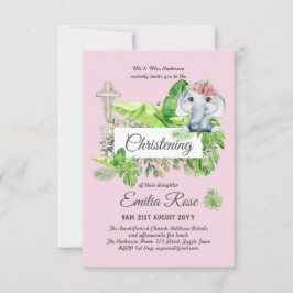 Baby Elephant CHRISTENING Invite for Girls Oerwoud
