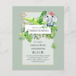 Baby Elephant CHRISTENING Invite for Girls Oerwoud Flyer