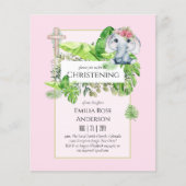 Baby Elephant CHRISTENING Invite for Girls Oerwoud Flyer (Voorkant)