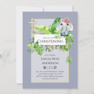Baby Elephant CHRISTENING Invite for Girls Oerwoud Kaart