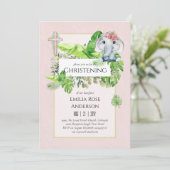 Baby Elephant CHRISTENING Invite for Girls Oerwoud Kaart (Staand voorkant)