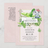Baby Elephant CHRISTENING Invite for Girls Oerwoud Kaart (Voorkant / Achterkant)
