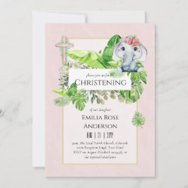 Baby Elephant CHRISTENING Invite for Girls Oerwoud Kaart