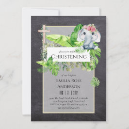 Baby Elephant CHRISTENING Invite for Girls Oerwoud Kaart