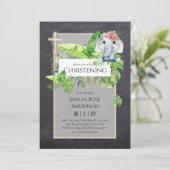 Baby Elephant CHRISTENING Invite for Girls Oerwoud Kaart (Staand voorkant)