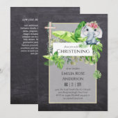 Baby Elephant CHRISTENING Invite for Girls Oerwoud Kaart (Voorkant / Achterkant)