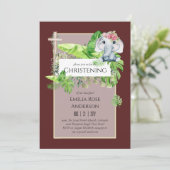 Baby Elephant CHRISTENING Invite for Girls Oerwoud Kaart (Staand voorkant)