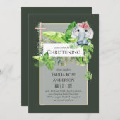 Baby Elephant CHRISTENING Invite for Girls Oerwoud Kaart (Voorkant / Achterkant)