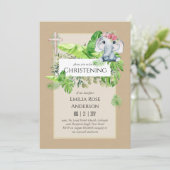 Baby Elephant CHRISTENING Invite for Girls Oerwoud Kaart (Staand voorkant)