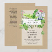 Baby Elephant CHRISTENING Invite for Girls Oerwoud Kaart (Voorkant / Achterkant)