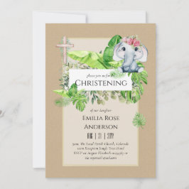 Baby Elephant CHRISTENING Invite for Girls Oerwoud Kaart
