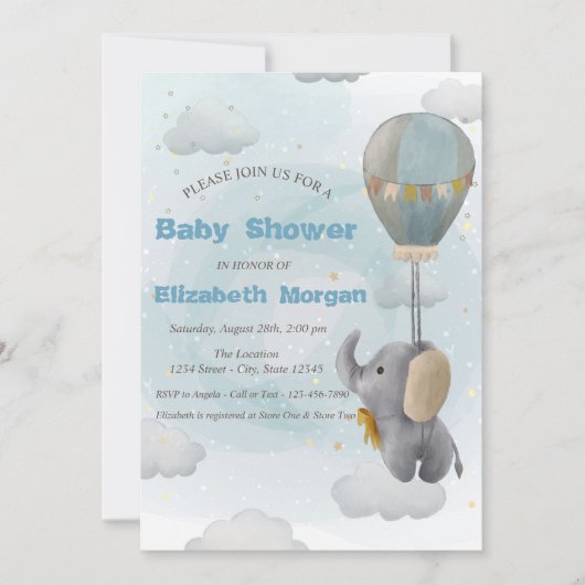 Baby Elephant, Cloud, Baby shower sterren Kaart (Voorkant)