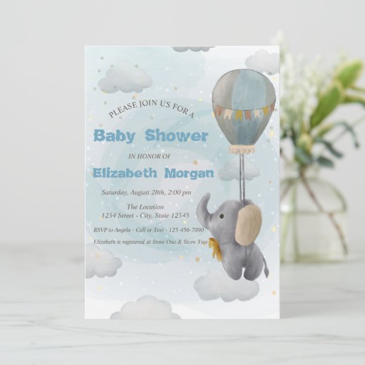 Baby Elephant, Cloud, Baby shower sterren Kaart (Staand voorkant)