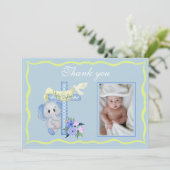 Baby Elephant Cross en Dove Baptisme Hartelijk dan Bedankkaart (Staand voorkant)