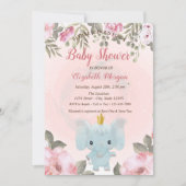 Baby Elephant Crown Floral Baby shower Invitation Kaart (Voorkant)