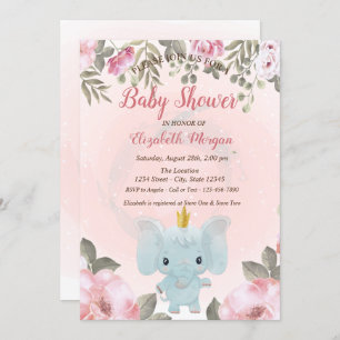 Baby Elephant Crown Floral Baby shower Invitation Kaart