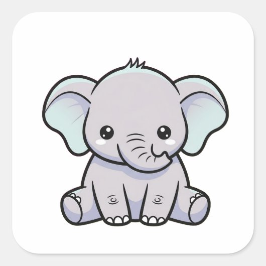Baby Elephant – Cute Kawaii Illustration Vierkante Sticker (Voorkant)