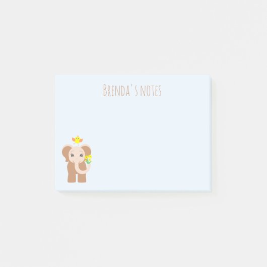 Baby Elephant Dansend Bird Yellow Flowers 4x3 Post-it® Notes (Voorkant)