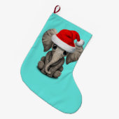 Baby Elephant die een Santa Hat draagt Grote Kerstsok (Voorkant (Hangend))