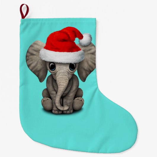 Baby Elephant die een Santa Hat draagt Grote Kerstsok (Voorkant)
