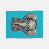  Baby Elephant Dj met hoofdtelefoon Fleece Deken (Voorkant (Horizontaal))