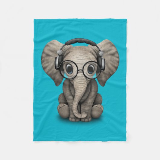  Baby Elephant Dj met hoofdtelefoon Fleece Deken (Voorkant)