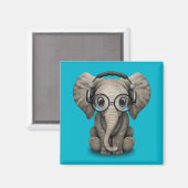  Baby Elephant Dj met hoofdtelefoon Magneet (Voorkant / Achterkant)