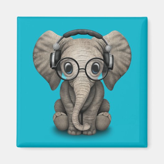  Baby Elephant Dj met hoofdtelefoon Magneet (Voorkant)