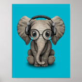  Baby Elephant Dj met hoofdtelefoon Poster (Voorkant)
