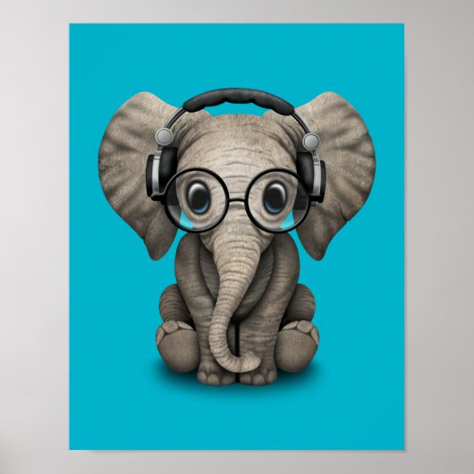  Baby Elephant Dj met hoofdtelefoon Poster (Voorkant)