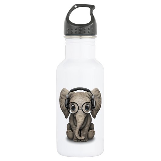  Baby Elephant Dj met hoofdtelefoon Waterfles (Voorkant)