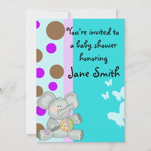 Baby Elephant en Butterflies Shower Invitation Kaart (Voorkant)