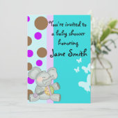 Baby Elephant en Butterflies Shower Invitation Kaart (Staand voorkant)