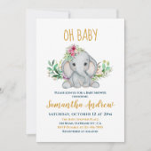 Baby Elephant en Flowers Baby shower Kaart (Voorkant)