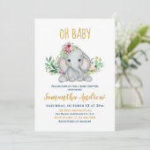 Baby Elephant en Flowers Baby shower Kaart (Staand voorkant)