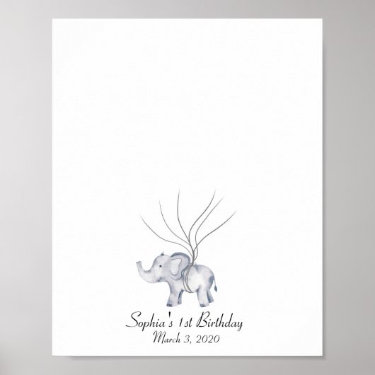 Baby Elephant Fingerprint Guestbook Poster (Voorkant)