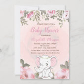 Baby Elephant Floral Baby shower Invitation Kaart (Voorkant)